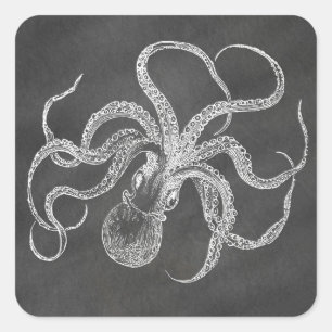 Vintage Octopus Chalkboard Background Template Square Sticker