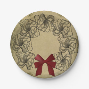 Vintage Octopus Christmas Paper Plate