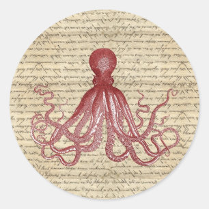 Vintage octopus classic round sticker