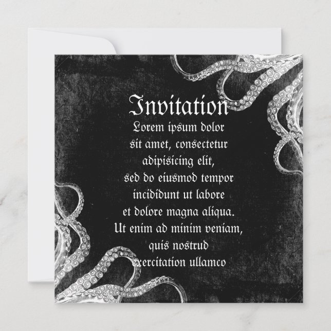 Vintage Octopus Dark Invitation (Front)