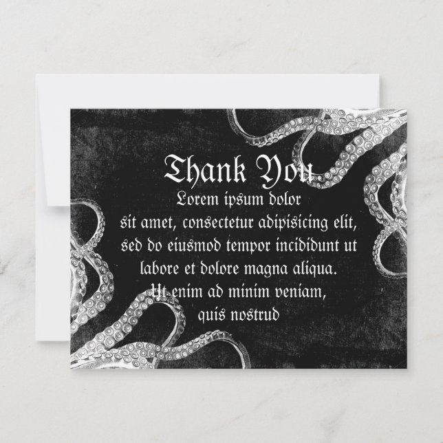 Vintage Octopus Dark Thank You Card (Front)