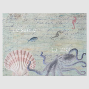 Vintage Octopus French Script Ocean Collage Tissue Paper