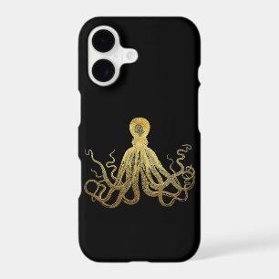 Vintage Octopus Gold Black Ink Coastal Nautical