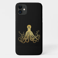 Vintage Octopus Gold Black Ink Coastal Nautical