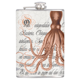 Vintage Octopus Illustration Hip Flask
