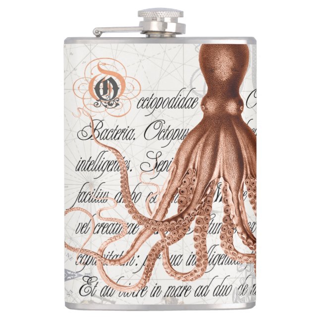 Vintage Octopus Illustration Hip Flask (Front)