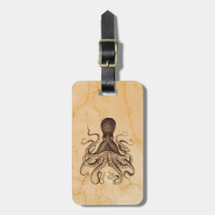 Vintage Octopus Illustration in Browns Luggage Tag