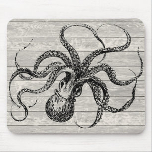Vintage Octopus Illustration Mouse Mat