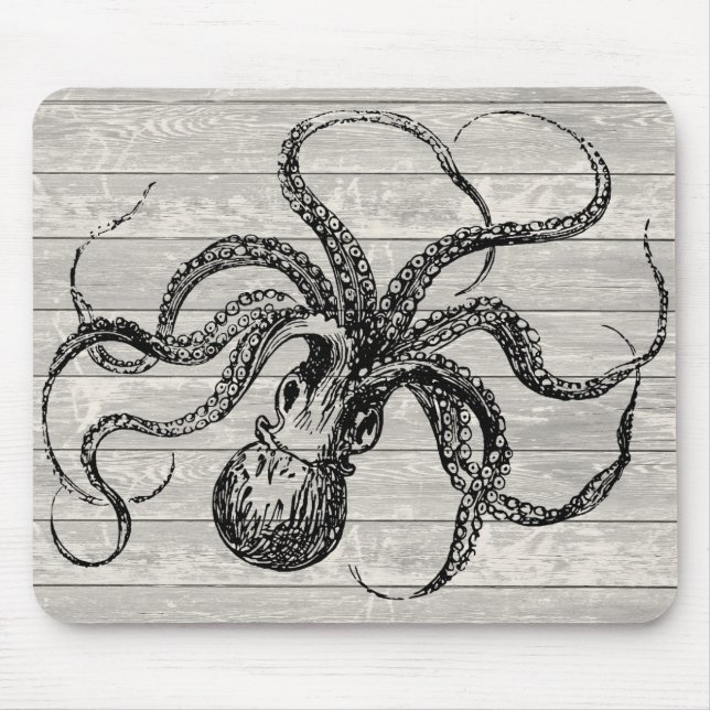Vintage Octopus Illustration Mouse Mat (Front)