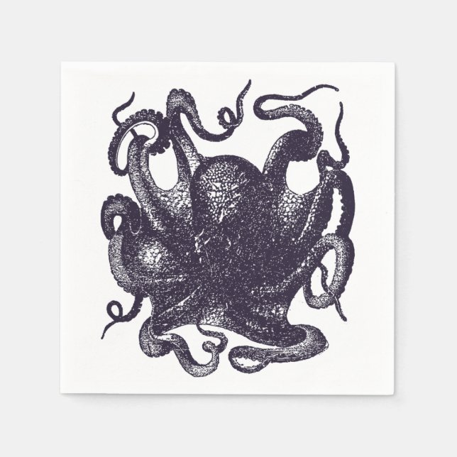 Vintage Octopus Illustration Napkin (Front)
