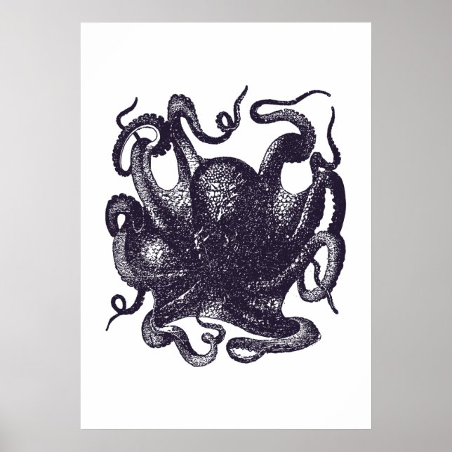 Vintage Octopus Illustration Poster (Front)