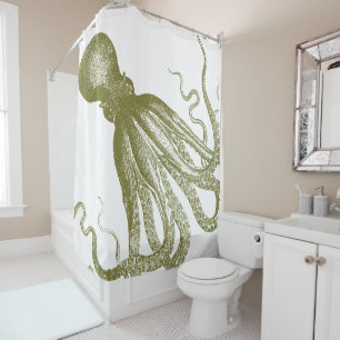 Vintage Octopus in Green V2 Shower Curtain