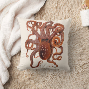Vintage Octopus Macropus, Marine Aquatic Animals Cushion