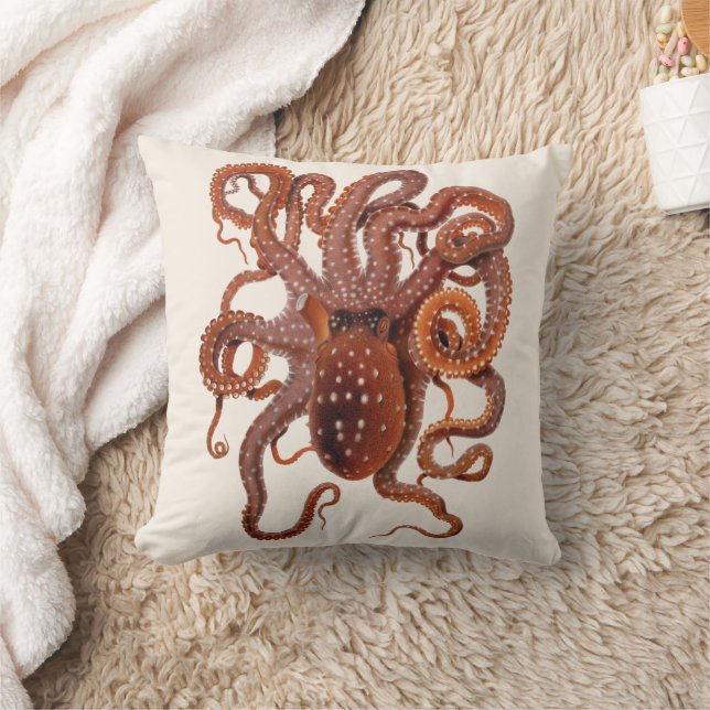 Vintage Octopus Macropus, Marine Aquatic Animals Cushion (Blanket)