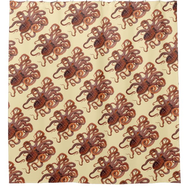 Vintage Octopus Macropus, Marine Aquatic Animals Shower Curtain (Front)