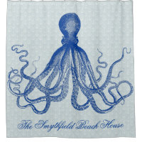 Vintage Octopus Nautical Beach House Anchors Blue