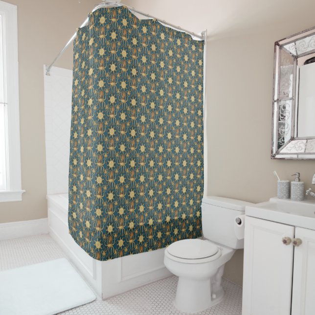 Vintage Octopus Nautical Design Repeat Pattern  Shower Curtain (In Situ)