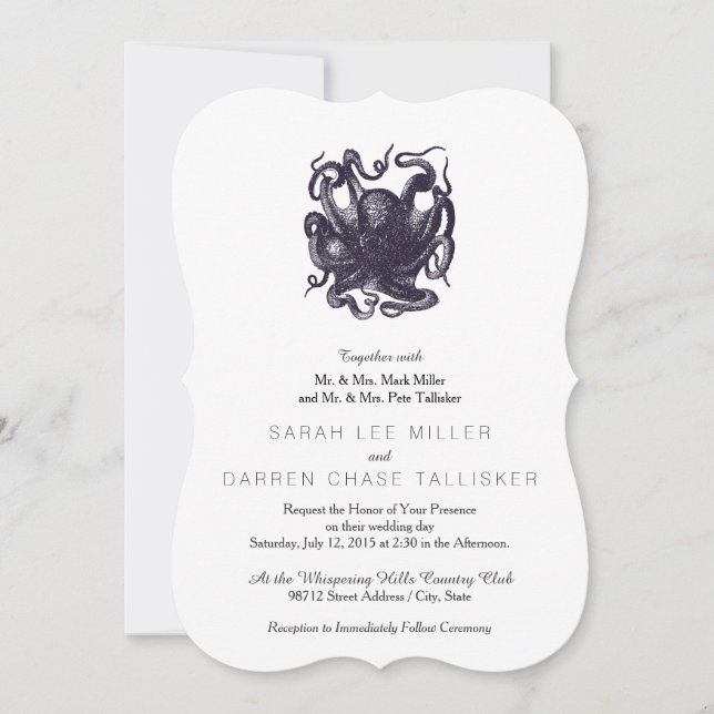 Vintage Octopus Nautical Marine Invitation (Front)