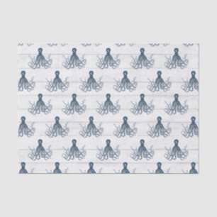 Vintage Octopus on White Wood   Slate Blue Tissue Paper