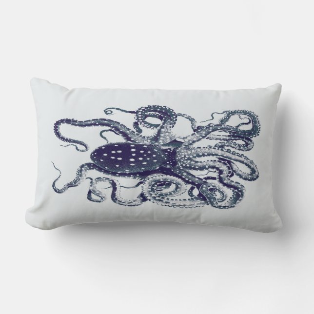 vintage octopus pillow-inky blue lumbar cushion (Front)