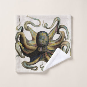 Vintage Octopus Print Bathroom Towel Set