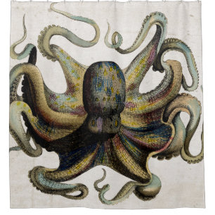 Vintage Octopus Print Shower Curtain