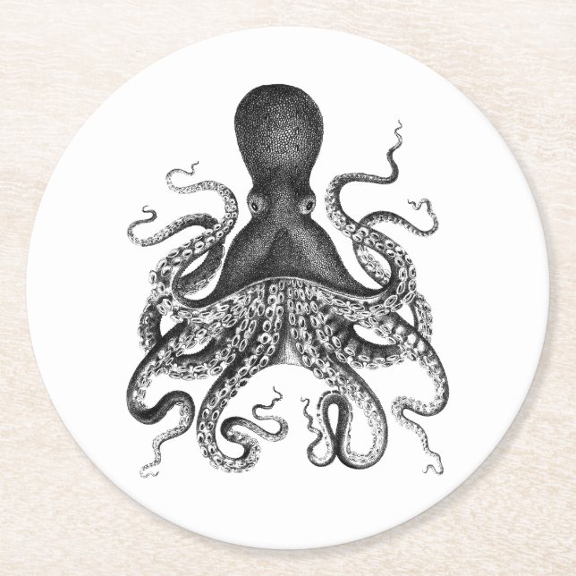 Vintage Octopus Round Paper Coaster (Front)