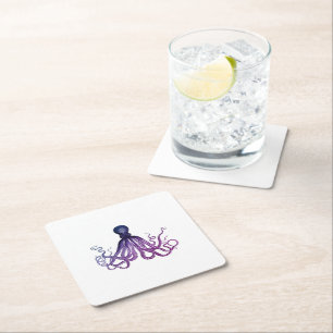 Vintage Octopus Sealife Square Paper Coaster