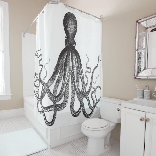 Vintage Octopus Shower Curtain (In Situ)