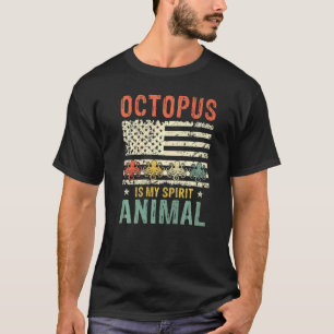 Vintage Octopus Spirit Animal Retro Us American Fl T-Shirt