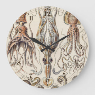 Vintage Octopus Squid Art by Ernst Haeckel Large Clock