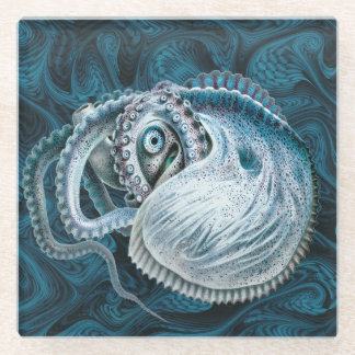 Vintage Octopus Squid Nautilus Argonaut Glass Coaster