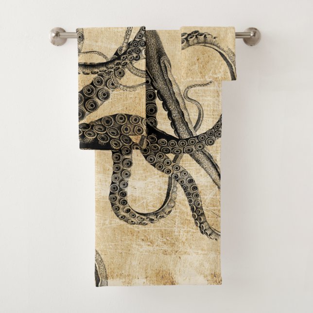Vintage Octopus Tentacles Bath Towel Set (Insitu)