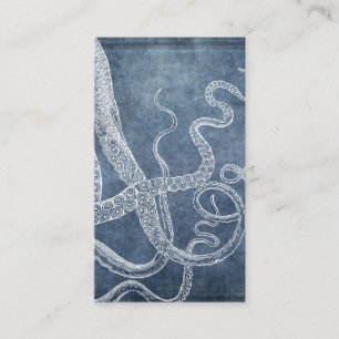Vintage Octopus Twilight Blue Denim Watercolor Business Card