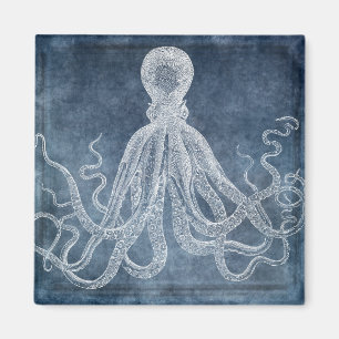 Vintage Octopus Twilight Blue Denim Watercolor Magnet