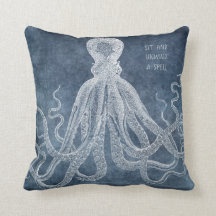 Vintage Octopus Twilight Blue Watercolor Quote