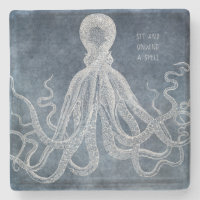 Vintage Octopus Twilight Blue Watercolor Quote