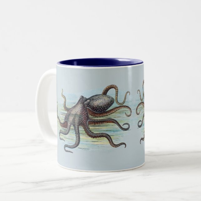 Vintage Octopus Two-Tone Coffee Mug (Front Left)