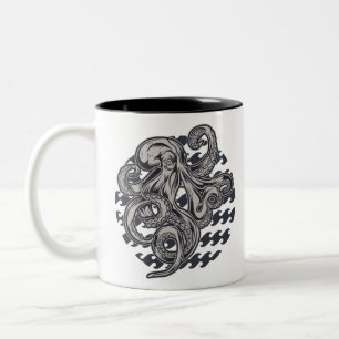 Vintage octopus Two-Tone coffee mug