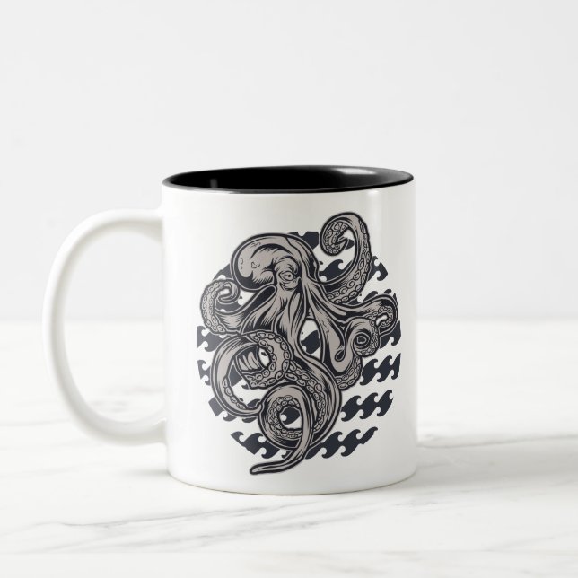 Vintage octopus Two-Tone coffee mug (Left)