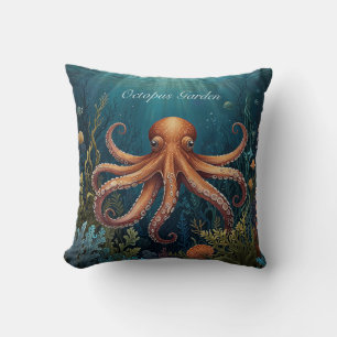 Vintage Octopus underwater ocean scene  Cushion