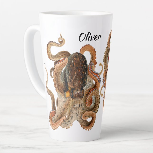 Vintage Octopus Vulgaris, Marine Life Animals Latte Mug (Left Angle)