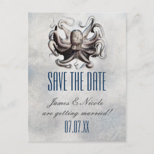 Vintage Octopus Wedding Save The Date Postcard