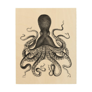 Vintage Octopus Wood Canvas