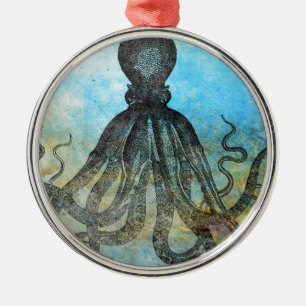 Vintage OctopusCollage Metal Tree Decoration