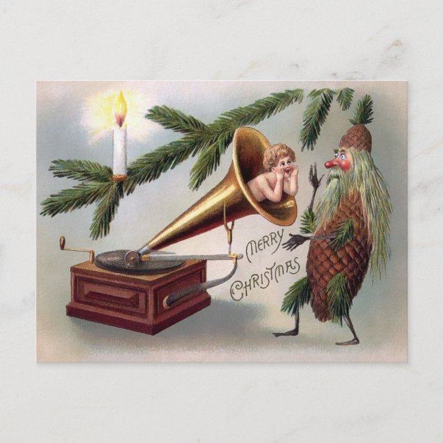 Vintage Odd Pinecone Christmas Postcard (Front)