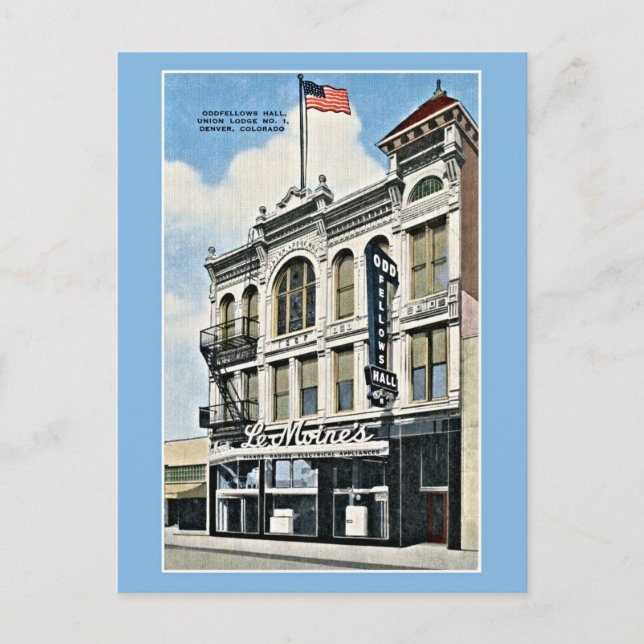 Vintage Oddfellows Hall, Denver, Co Postcard (Front)