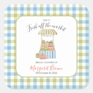 Vintage off the market Bridal Shower: green & blue Square Sticker