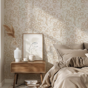 Vintage Off-White Orange Tree Acanthus Leaves Wallpaper