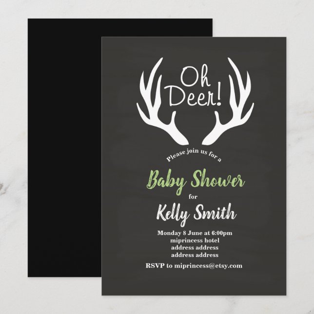 vintage oh deer baby shower invitation (Front/Back)
